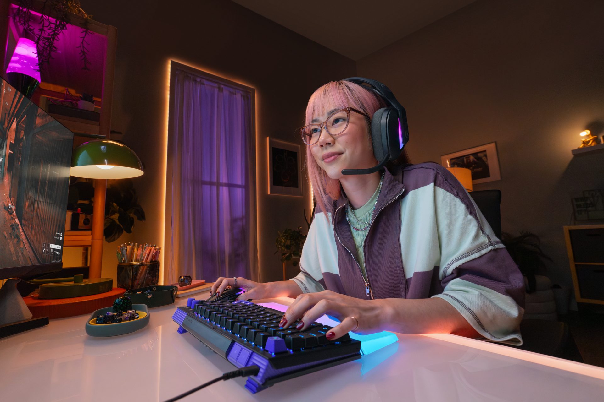 Gamer wearing a headset at a computer