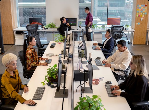 People working at computers in an office